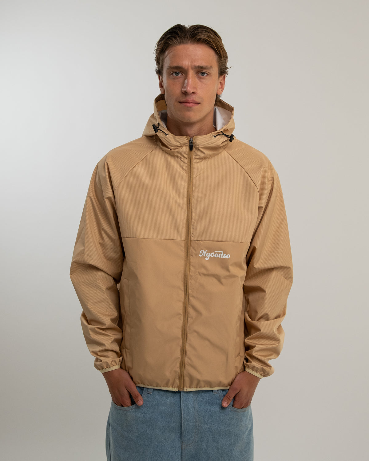 STRIBET VINDJAKKE BEIGE