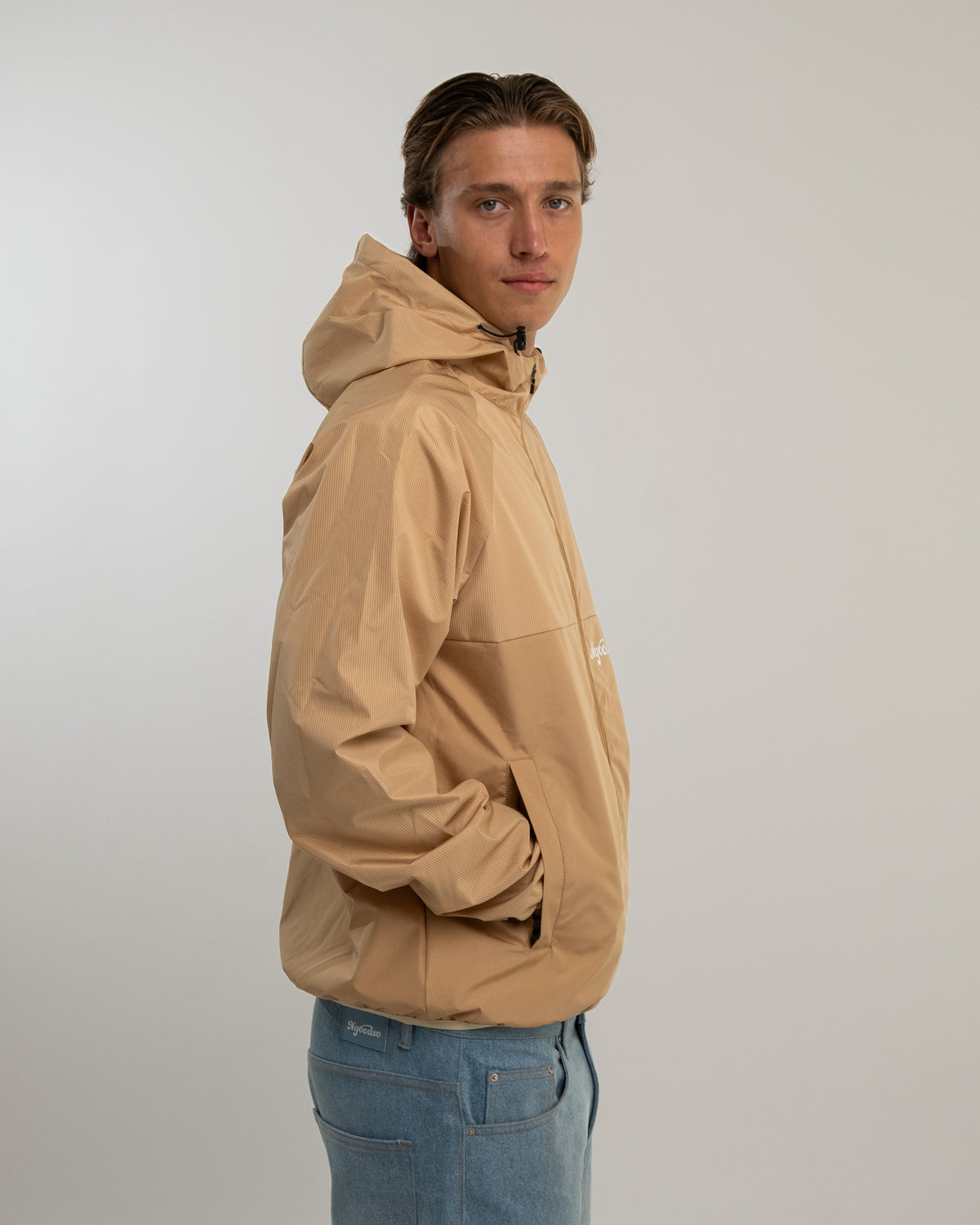 STRIBET VINDJAKKE BEIGE
