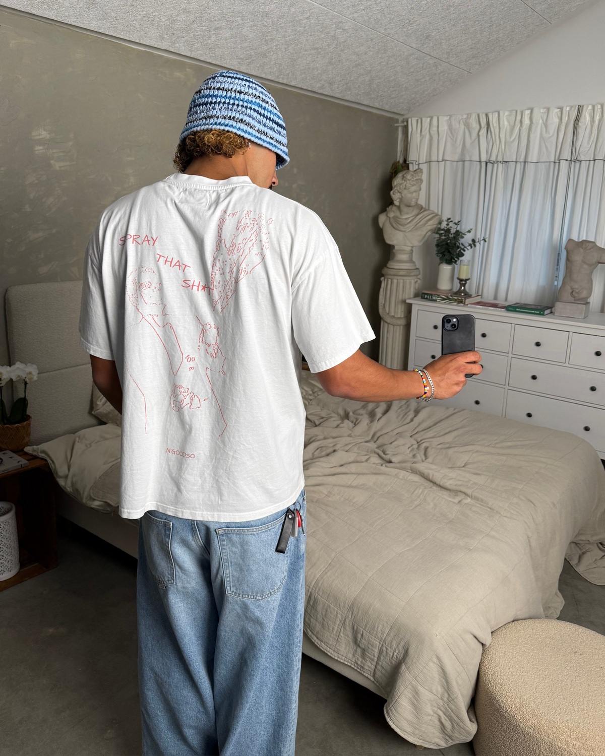 CHAMPAGNE PRINT T-SHIRT HVID