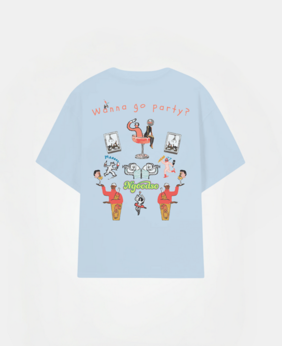 PARTY PRINT T-SHIRT LYSEBLÅ